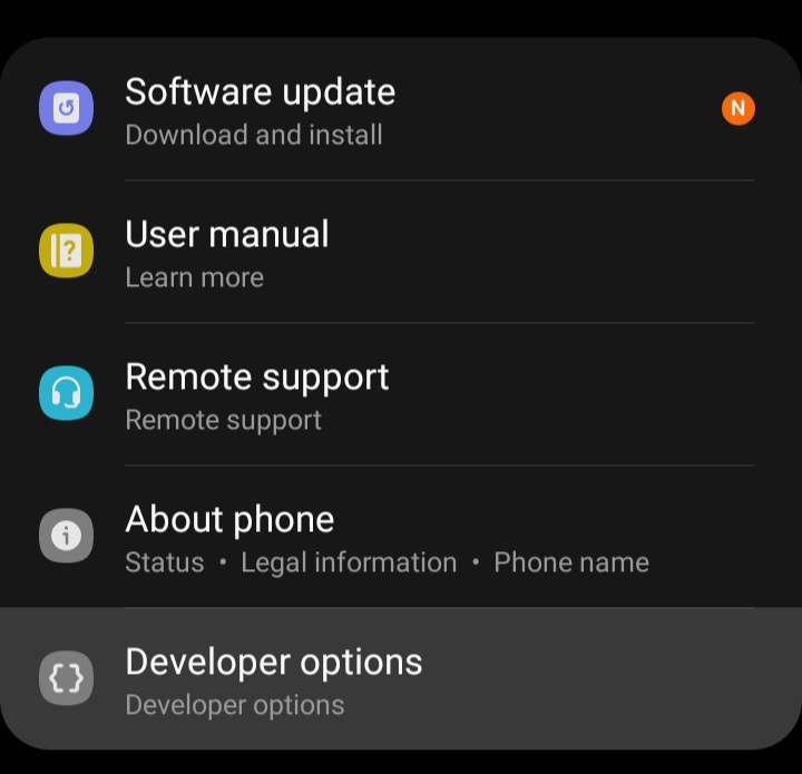 Open Developer Options from Settings